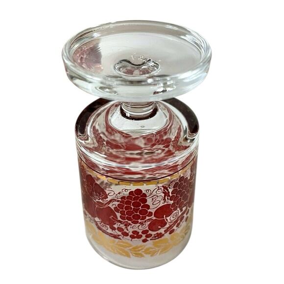 Vintage Red & Fold Motif Footed Glasses Set of 6 Retro Mid Century Barware Drink - Picture 6 of 7